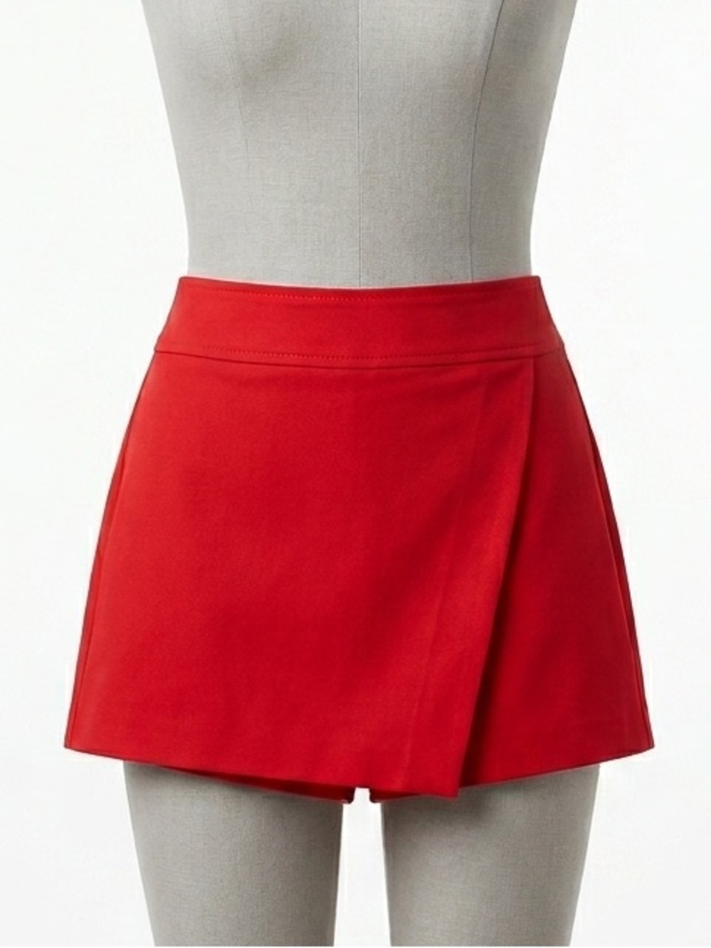 Zara Red Asymmetric Wrap Skort Tailored Mini Skirt Shorts Preppy Y2K Large